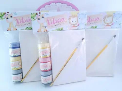 Lembrancinha Kit Pintura Safari Aquarela Tela com Guache