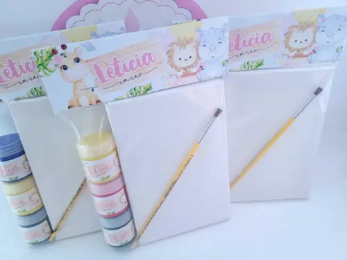 Lembrancinha Kit Pintura Safari Aquarela Tela com Guache