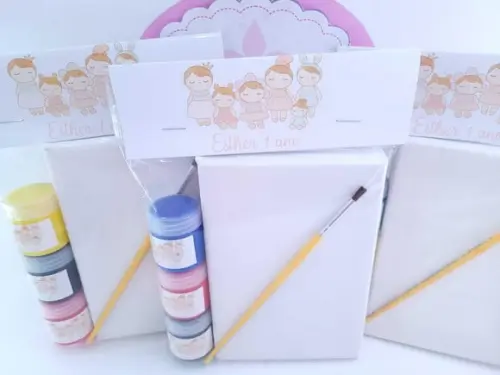 Lembrancinha Kit Pintura Bonecas Festa Menina Tela e Pincel