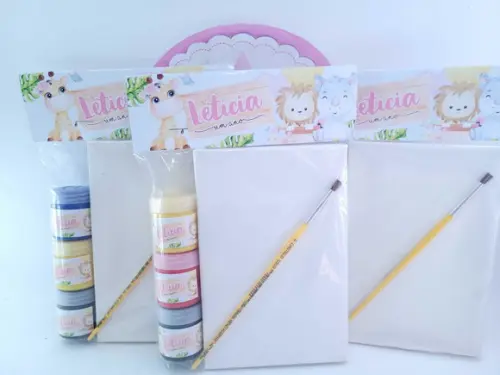 Lembrancinha Kit Pintura Safari Aquarela Tela com Guache