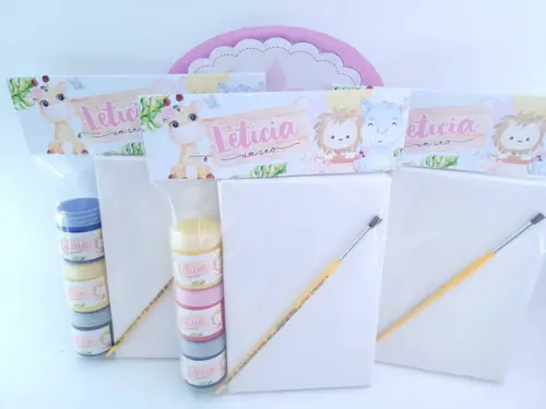 Lembrancinha Kit Pintura Safari Aquarela Tela com Guache