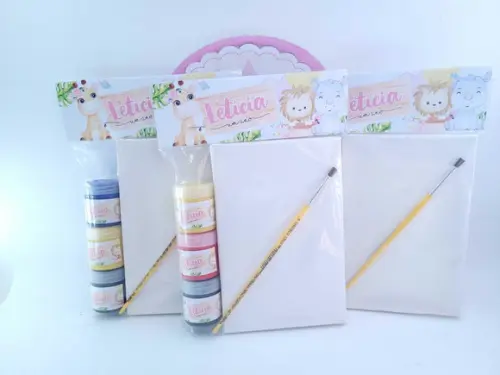 Lembrancinha Kit Pintura Safari Aquarela Tela com Guache