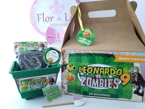 Lembrancinha Plants Vs Zombies Kit Vamos Plantar na Maleta