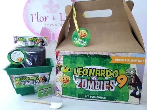Lembrancinha Plants Vs Zombies Kit Vamos Plantar na Maleta