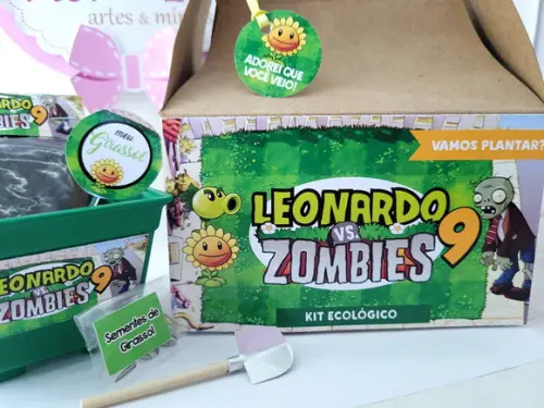 Lembrancinha Plants Vs Zombies Kit Vamos Plantar na Maleta