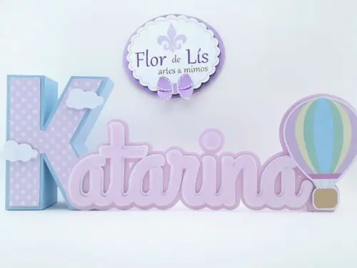 Letra 3d Cursiva Balão Menina Aquarela