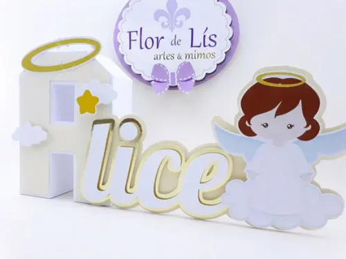 Letra 3d Cursiva Batizado Menina