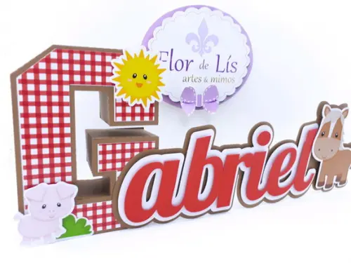 Letra 3d Cursiva Fazendinha Menino
