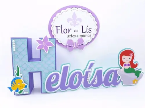 Letra 3d Cursiva Fundo do Mar Pequena Sereia Ariel