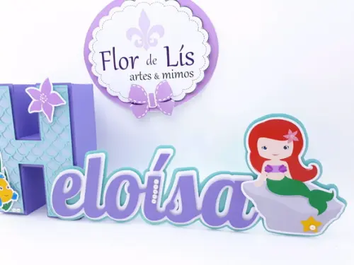 Letra 3d Cursiva Fundo do Mar Pequena Sereia Ariel