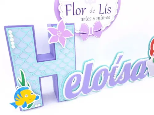 Letra 3d Cursiva Fundo do Mar Pequena Sereia Ariel
