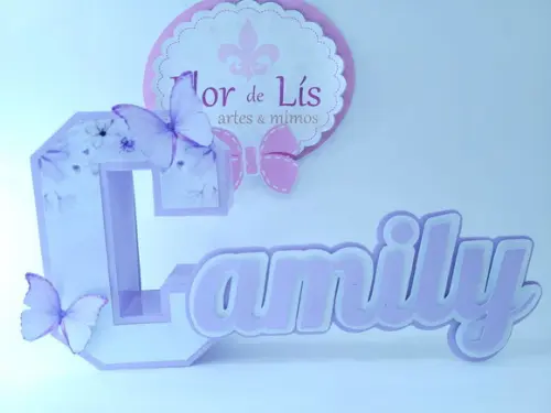 Letra 3d Cursiva Jardim Borboleta Lilás Nome Personalizado