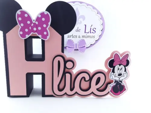 Letra 3d Cursiva Minnie Rosa