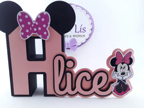 Letra 3d Cursiva Minnie Rosa