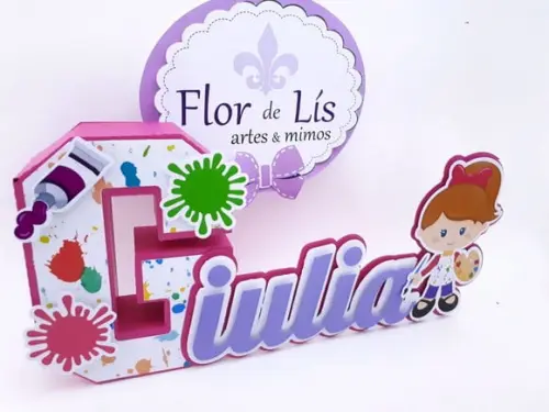 Letra 3d Cursiva Pintando o 7 Menina