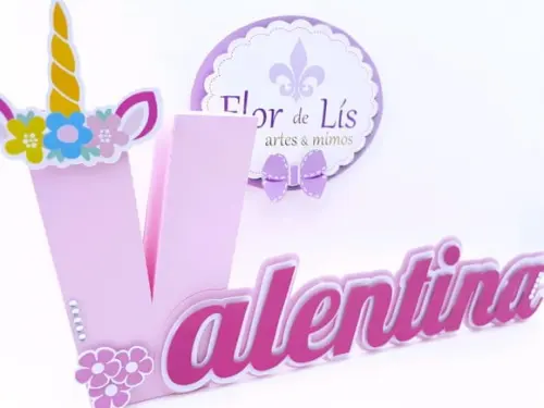 Letra 3d Cursiva Unicórnio Menina