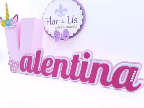 Letra 3d Cursiva Unicórnio Menina