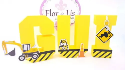 Letras 3d Obras e Trator Nome Decorativo