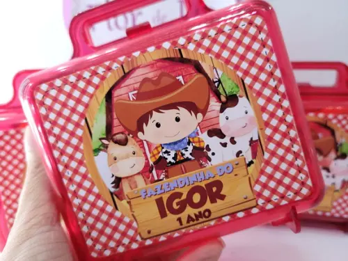 Maletinha Acrílica Personalizada Fazendinha Aquarela Menino