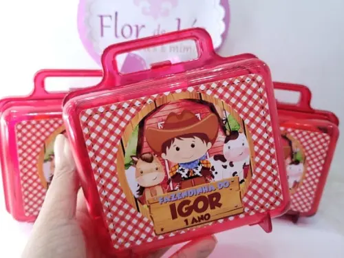 Maletinha Acrílica Personalizada Fazendinha Aquarela Menino