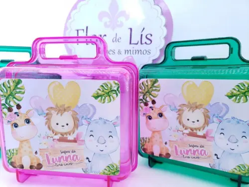 Maletinha Acrílica Personalizada Safari Baby Menina