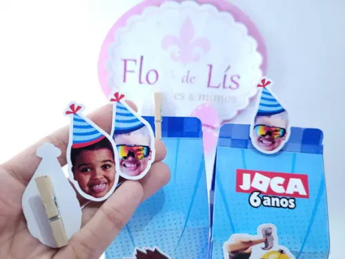 Mini Pregador Rostinho do Bebê Azul com Foto para Caixinha