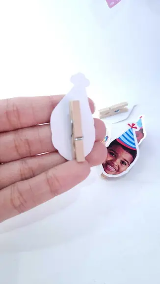 Mini Pregador Rostinho do Bebê Azul com Foto para Caixinha