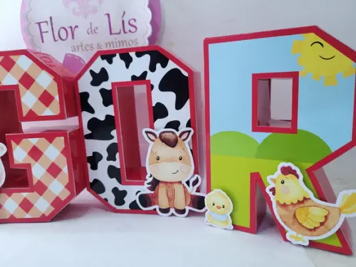Nome Decorativo Fazendinha Letras 3d para Decoração Mesa