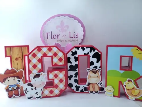 Nome Decorativo Fazendinha Letras 3d para Decoração Mesa