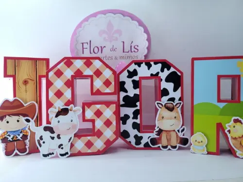 Nome Decorativo Fazendinha Letras 3d para Decoração Mesa