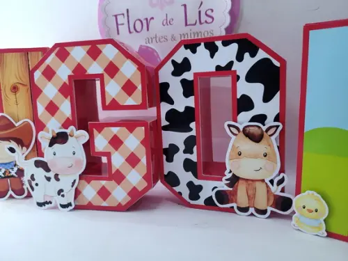 Nome Decorativo Fazendinha Letras 3d para Decoração Mesa