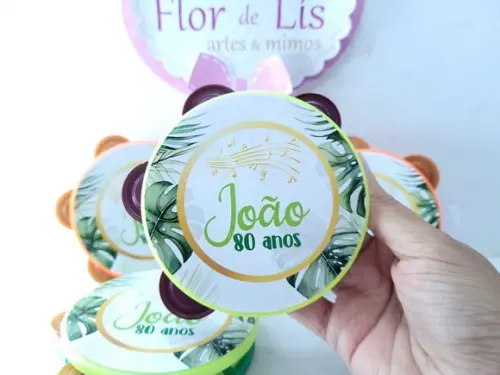 Pandeiro Pequeno Festa Folhagens e Dourado Personalizado