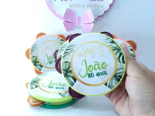 Pandeiro Pequeno Festa Folhagens e Dourado Personalizado