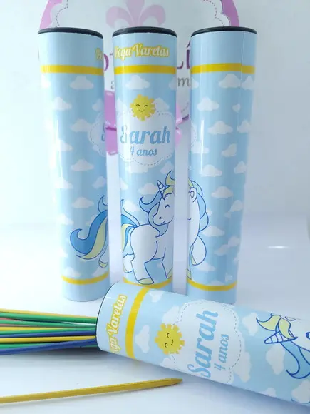 Pega Vareta Personalizado Unicórnio Azul Lembrancinha Menino