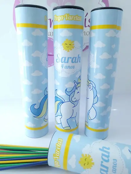 Pega Vareta Personalizado Unicórnio Azul Lembrancinha Menino