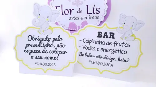 Plaquinha de Identificação Display Elefantinho Chá de Bebê