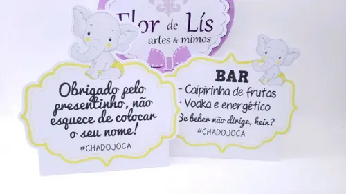Plaquinha de Identificação Display Elefantinho Chá de Bebê