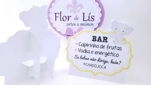 Plaquinha de Identificação Display Elefantinho Chá de Bebê