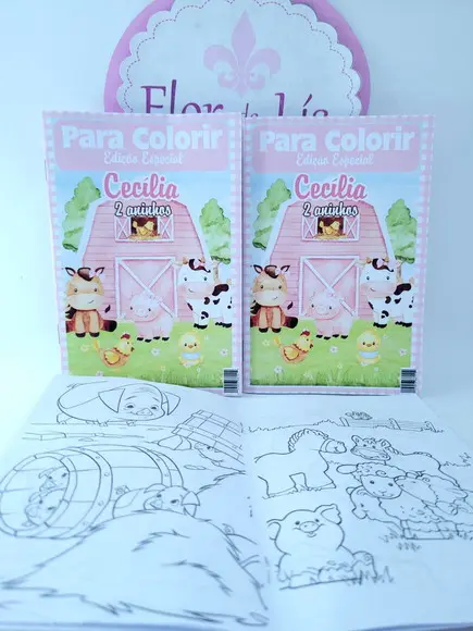 Revistinha para Colorir Fazendinha Rosa Aquarela Livrinho