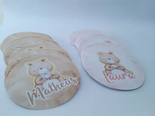 Rótulo Redondo 6cm Ursinho Aquarela Chá Revelação