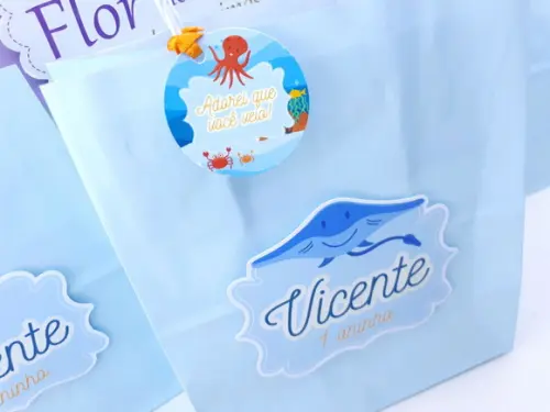 Sacolinha Fundo do Mar Aquarela Personalizada 16cm