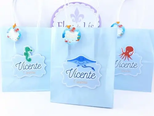 Sacolinha Fundo do Mar Aquarela Personalizada 16cm