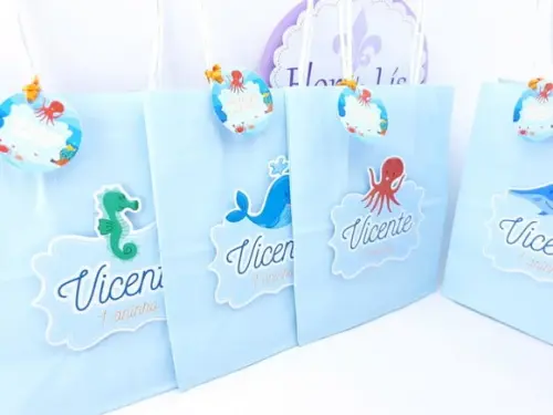 Sacolinha Fundo do Mar Aquarela Personalizada 16cm