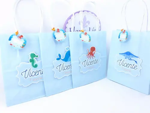 Sacolinha Fundo do Mar Aquarela Personalizada 16cm