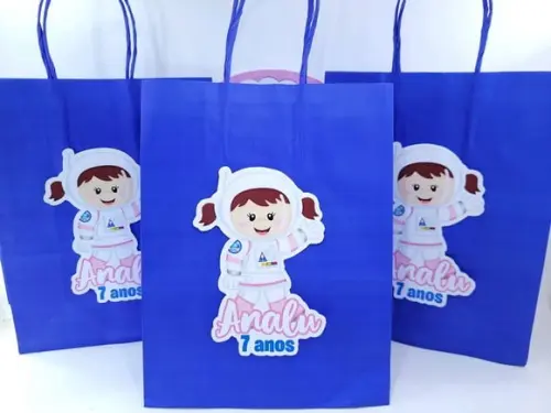 Sacolinha Personalizada G Astronauta 22cm para Lembrancinha