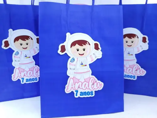 Sacolinha Personalizada G Astronauta 22cm para Lembrancinha