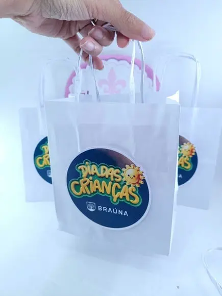 Sacolinha Personalizada P Logo Empresa Dia das Crianças 16cm