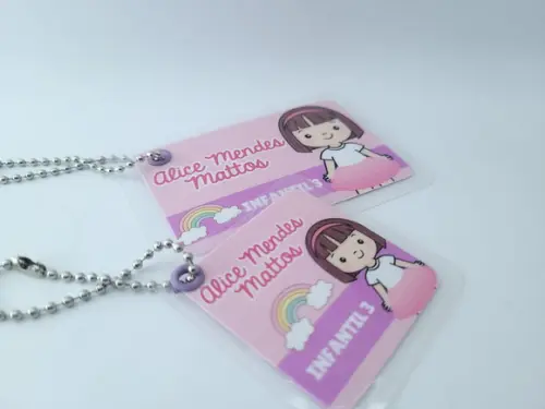 Tag Chaveiro Escolar Menina Mochila e Lancheira Arco Íris