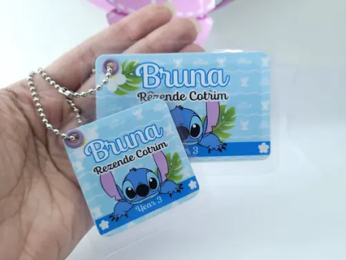Tag Chaveiro Escolar Stitch Menina para Mochila e Lancheira