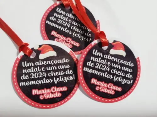 Tag para Presente de Natal Boas Festas com Fita de Cetim